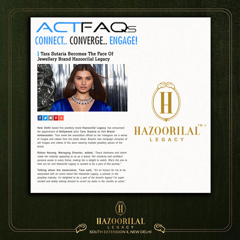 media & press actfaqs tara sutaria becomes the face of jewellery brand hazoorilal legacy