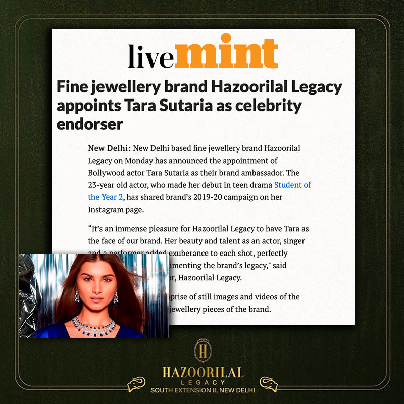 media & press livemint fine jewellery brand hazoorilal legacy appoints tara sutaria as celebrity endorser