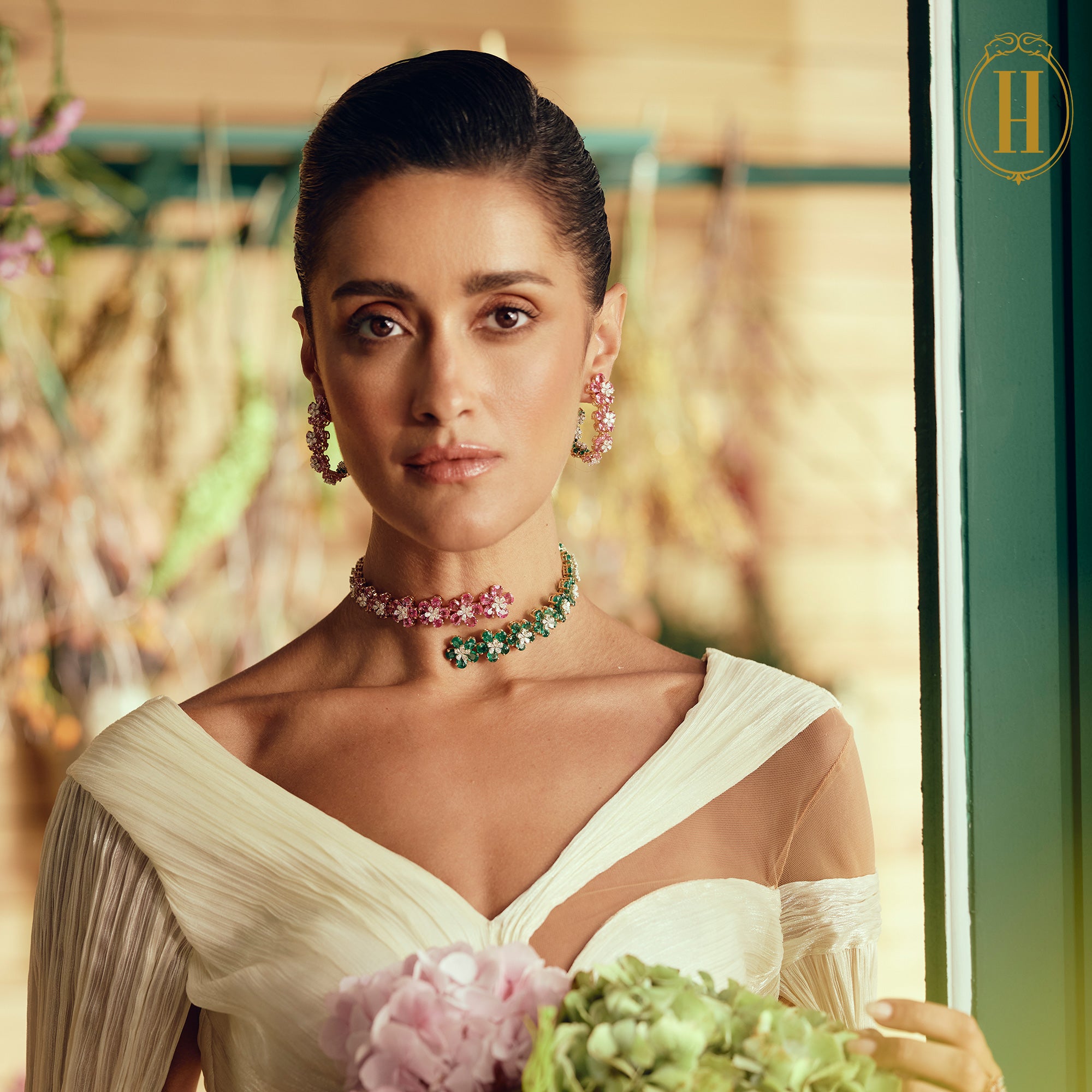 Pink Sapphires and Emerald Florets Choker