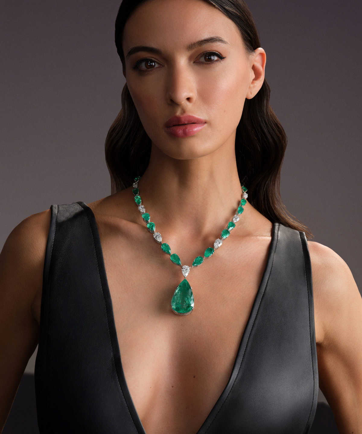 Colombian Emerald & Pear Solitaire Cascade Necklace