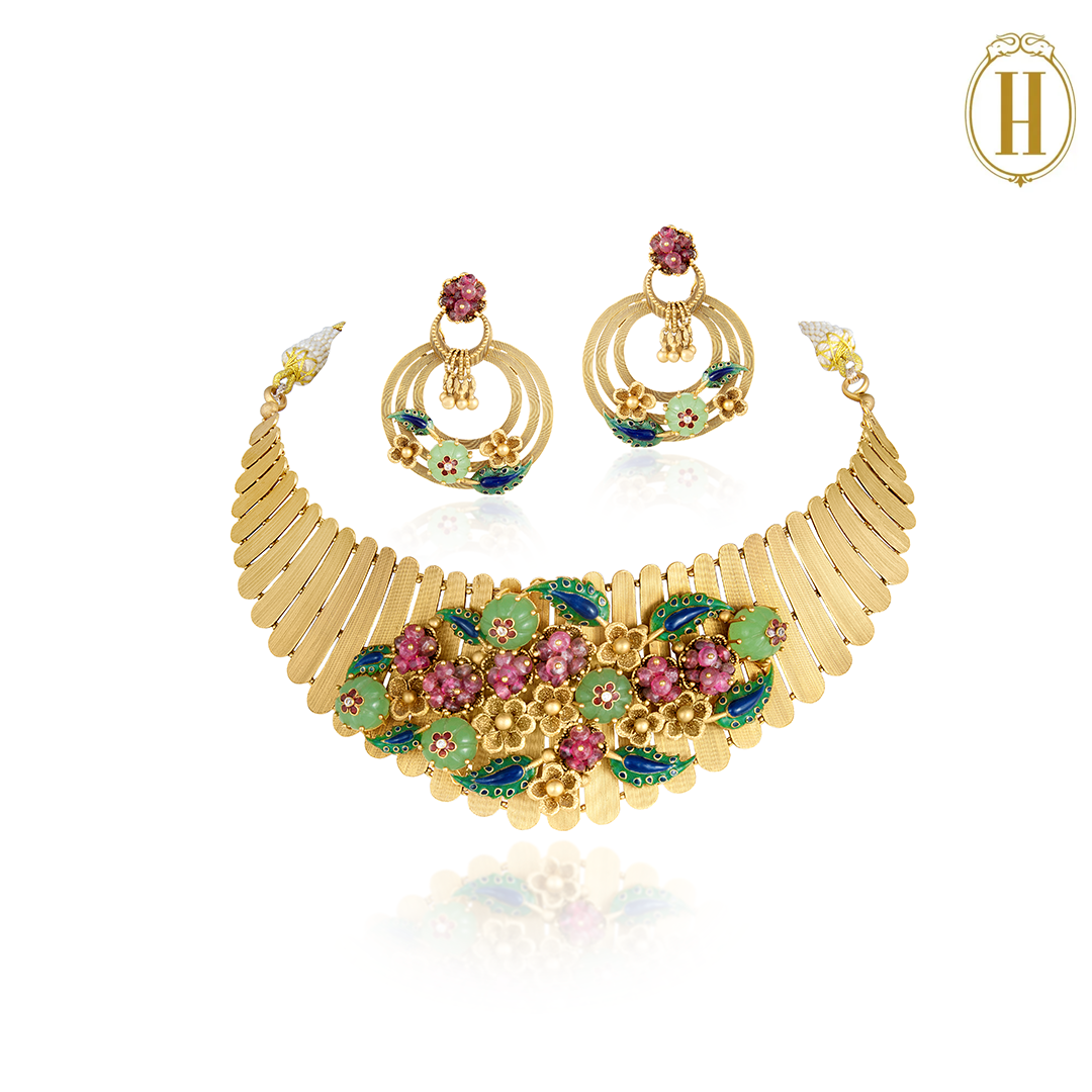 Spring-Summer-2025-Gold-Floral-Choker-Set-with-Emeralds-and-Rubies-2