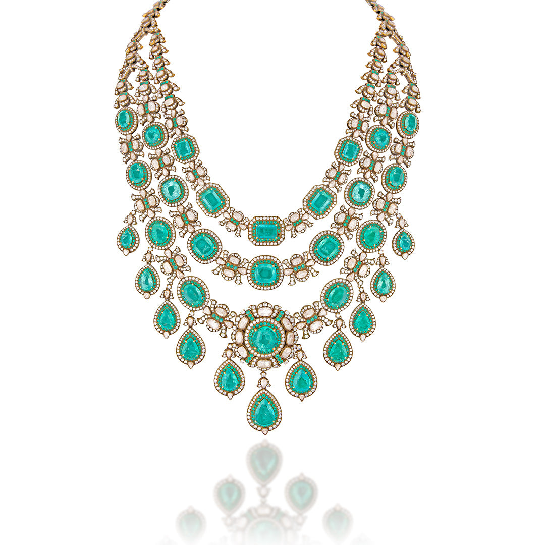 Cascading Facets Emerald Necklace Set