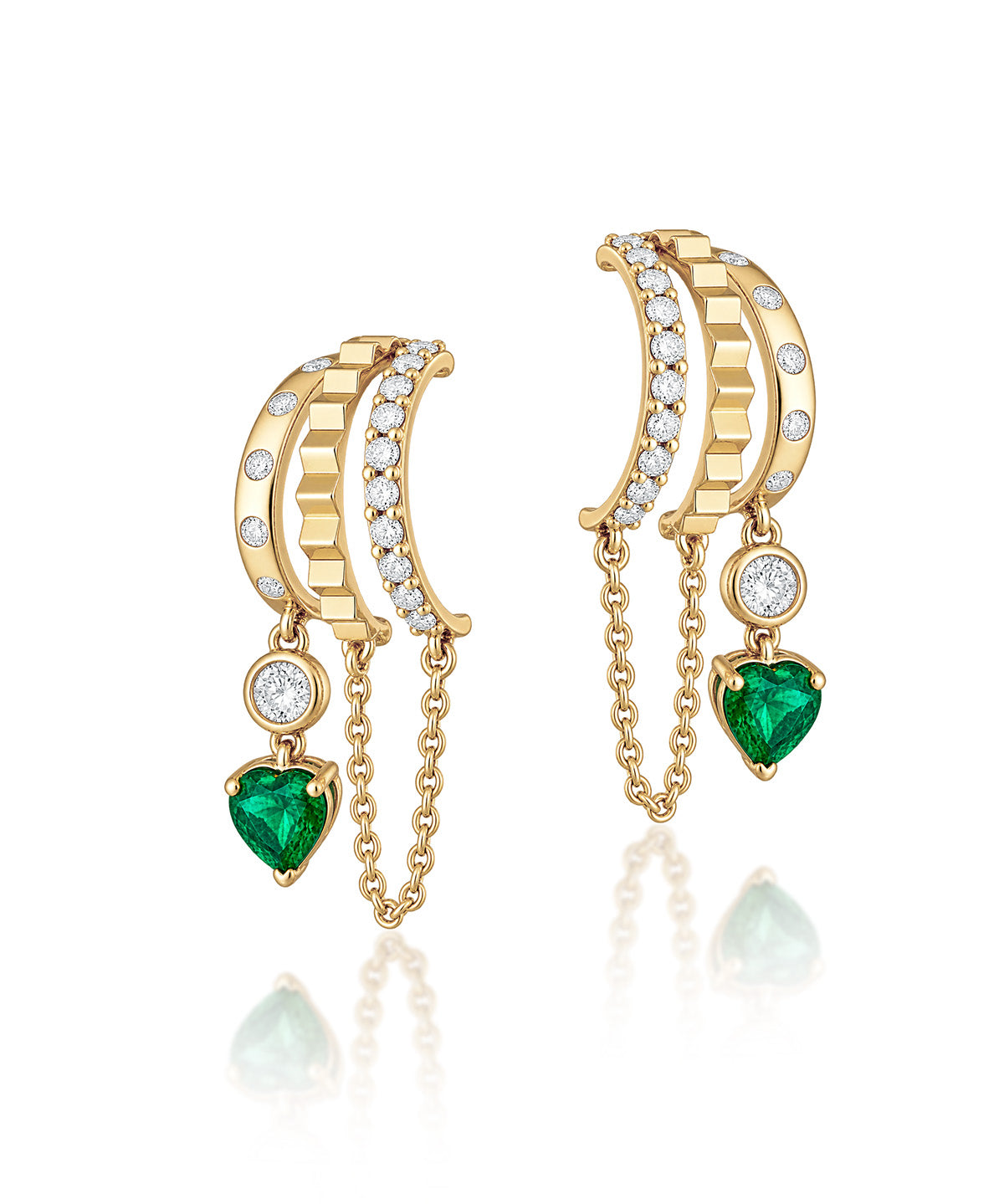 Esme Emerald Heart Chain Earrings
