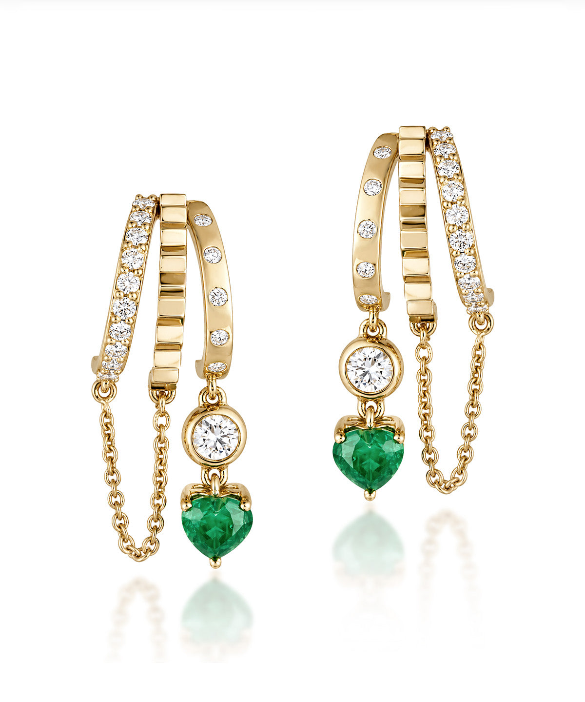 Esme Emerald Heart Chain Earrings