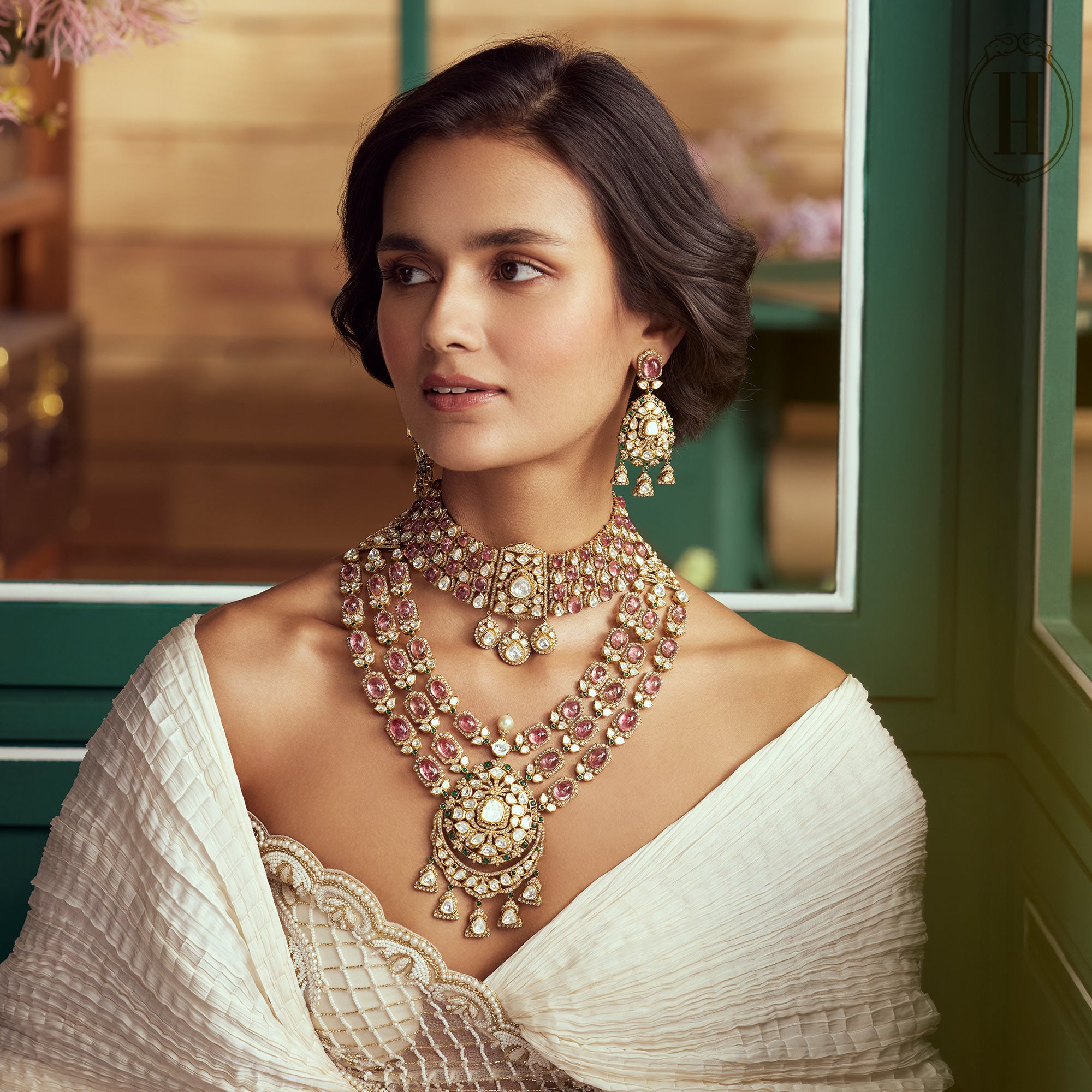 Cascading Tourmaline Polki Necklace Set
