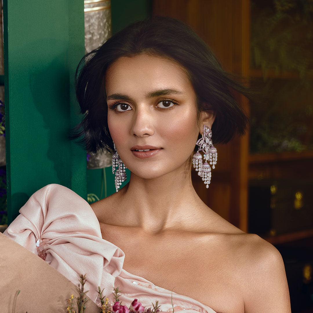 Pink Sapphires and Diamond Chandelier Earrings