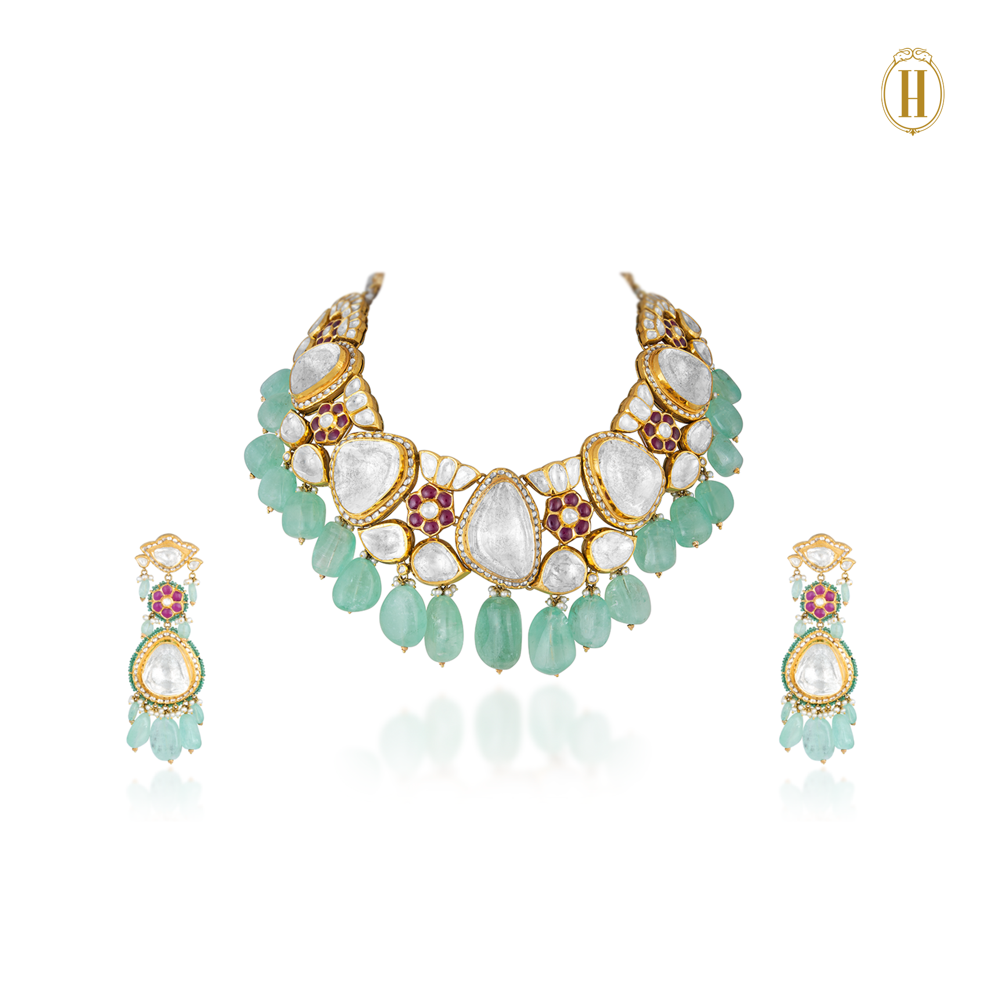 Legacy-Collection-Legacy-Uncut-Diamonds-Floral-Bridal-Choker-Necklace-Set-1