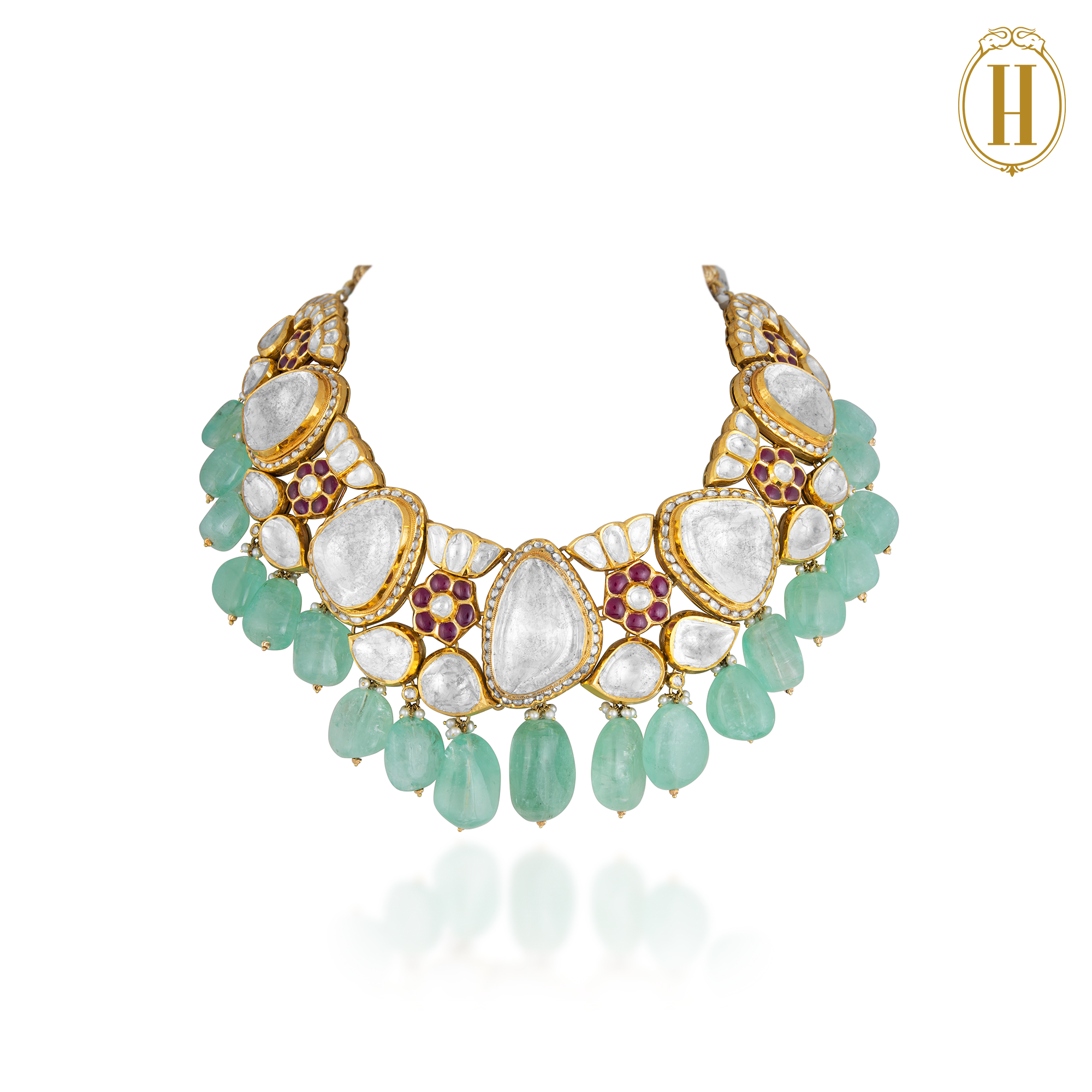 Legacy-Collection-Legacy-Uncut-Diamonds-Floral-Bridal-Choker-Necklace-Set-2