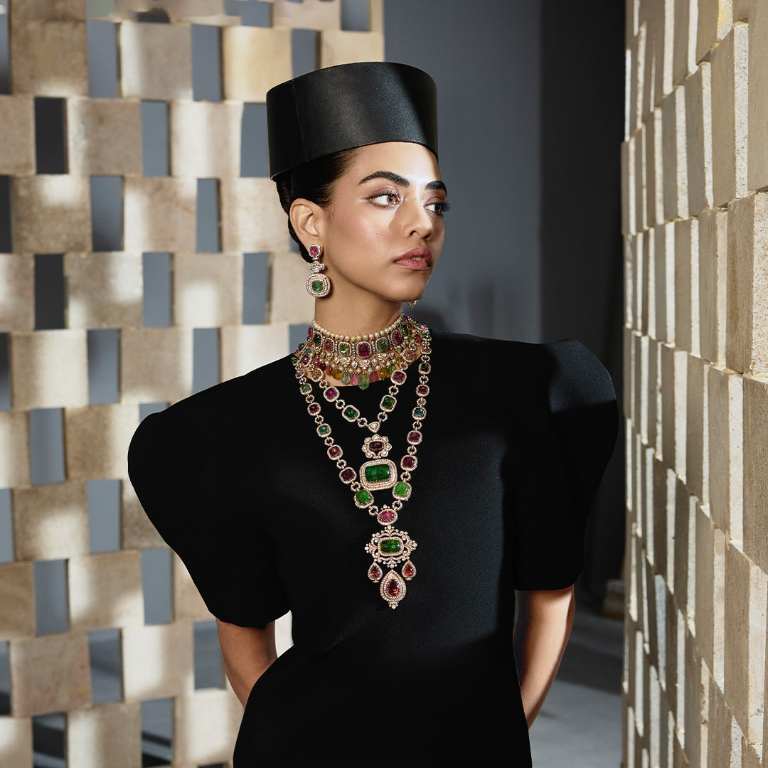 Multi-hued Tourmalines Facet Neclace Set-1