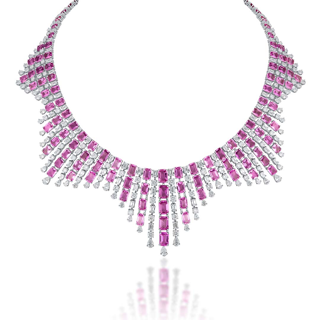 Pink Sapphire & Diamond Facet Necklace Set-2