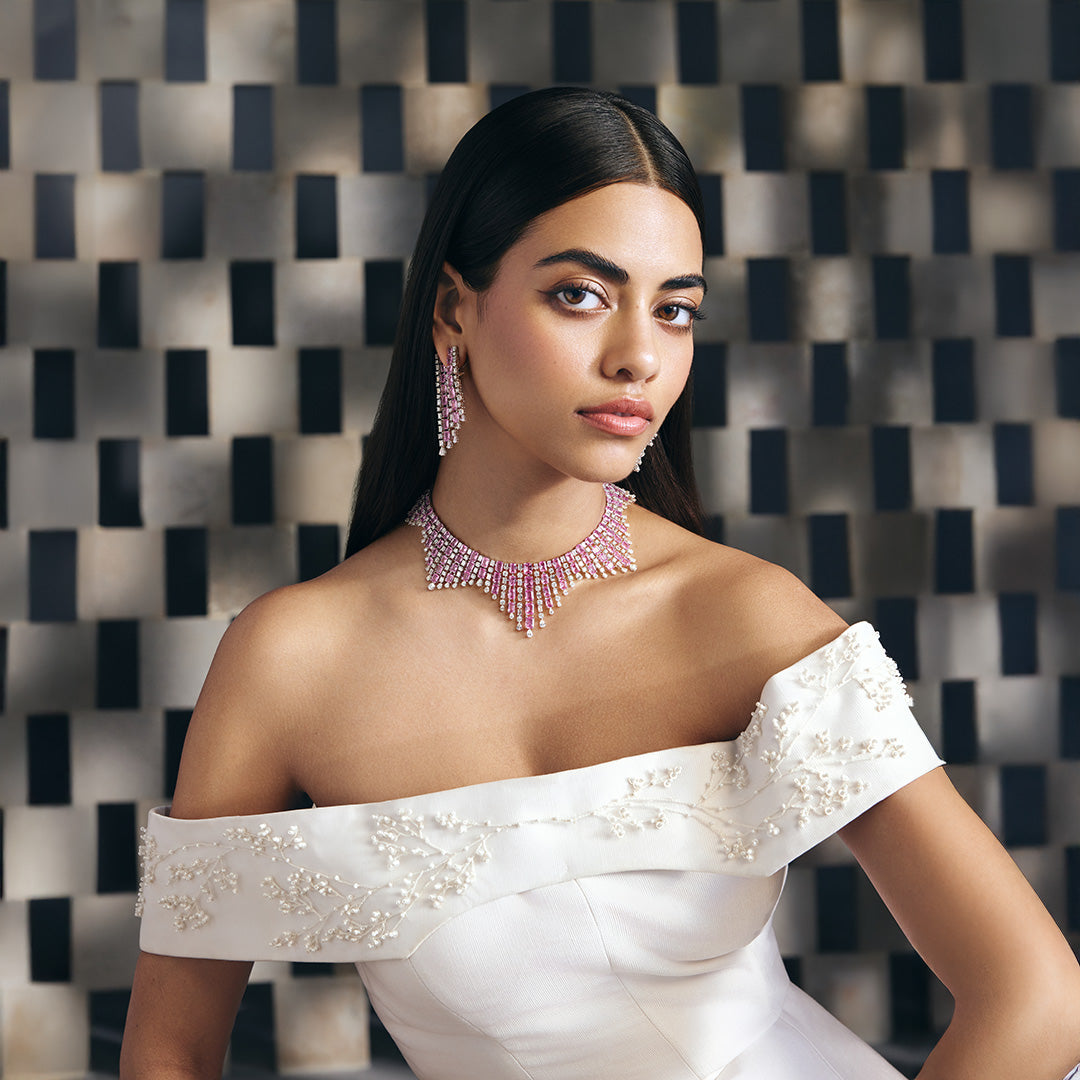 Pink Sapphire & Diamond Facet Necklace Set