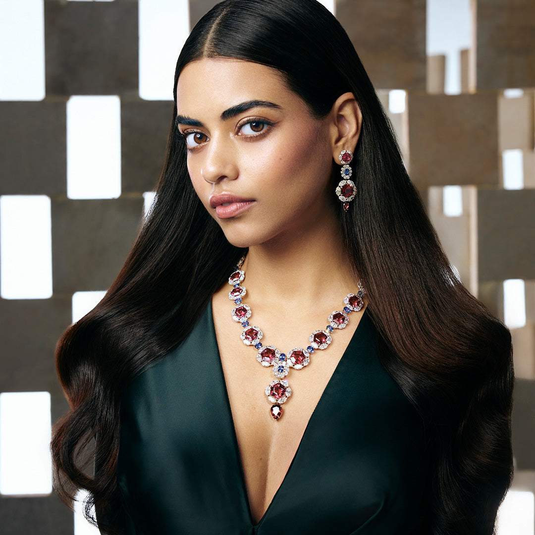 Rubellites and Blue Sapphires Necklace Set-1