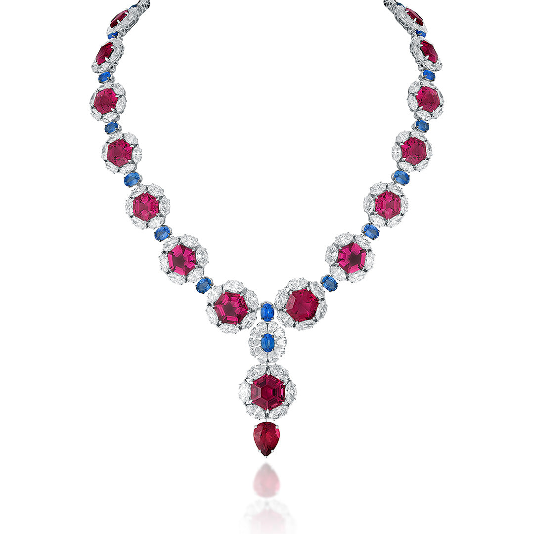 Rubellites and Blue Sapphires Necklace Set-3