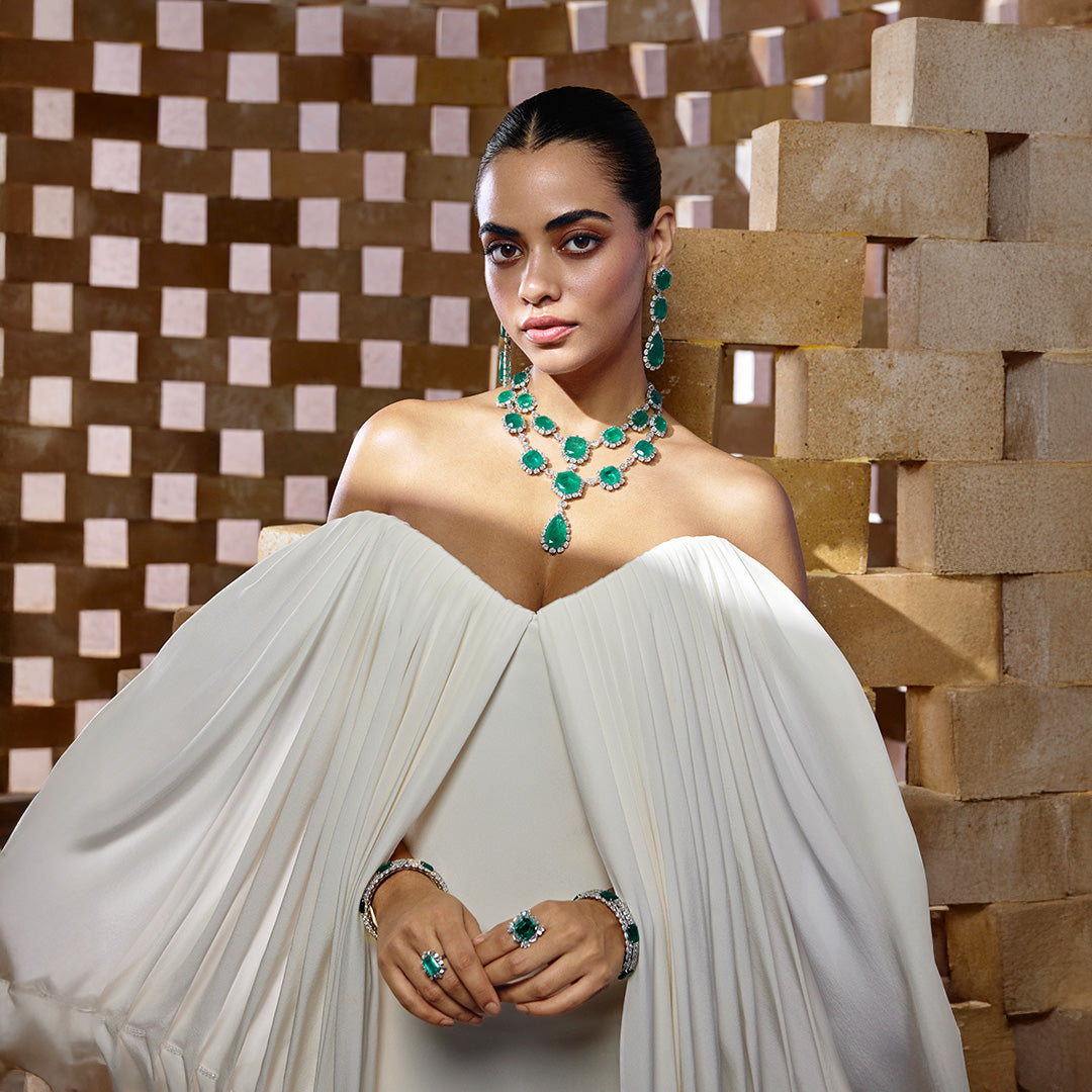 Statement Emerald and Diamond Facet Set-1
