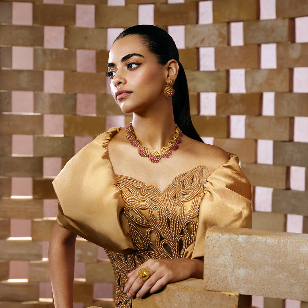 The Contemporary Gold Ruby Facet Necklace Set