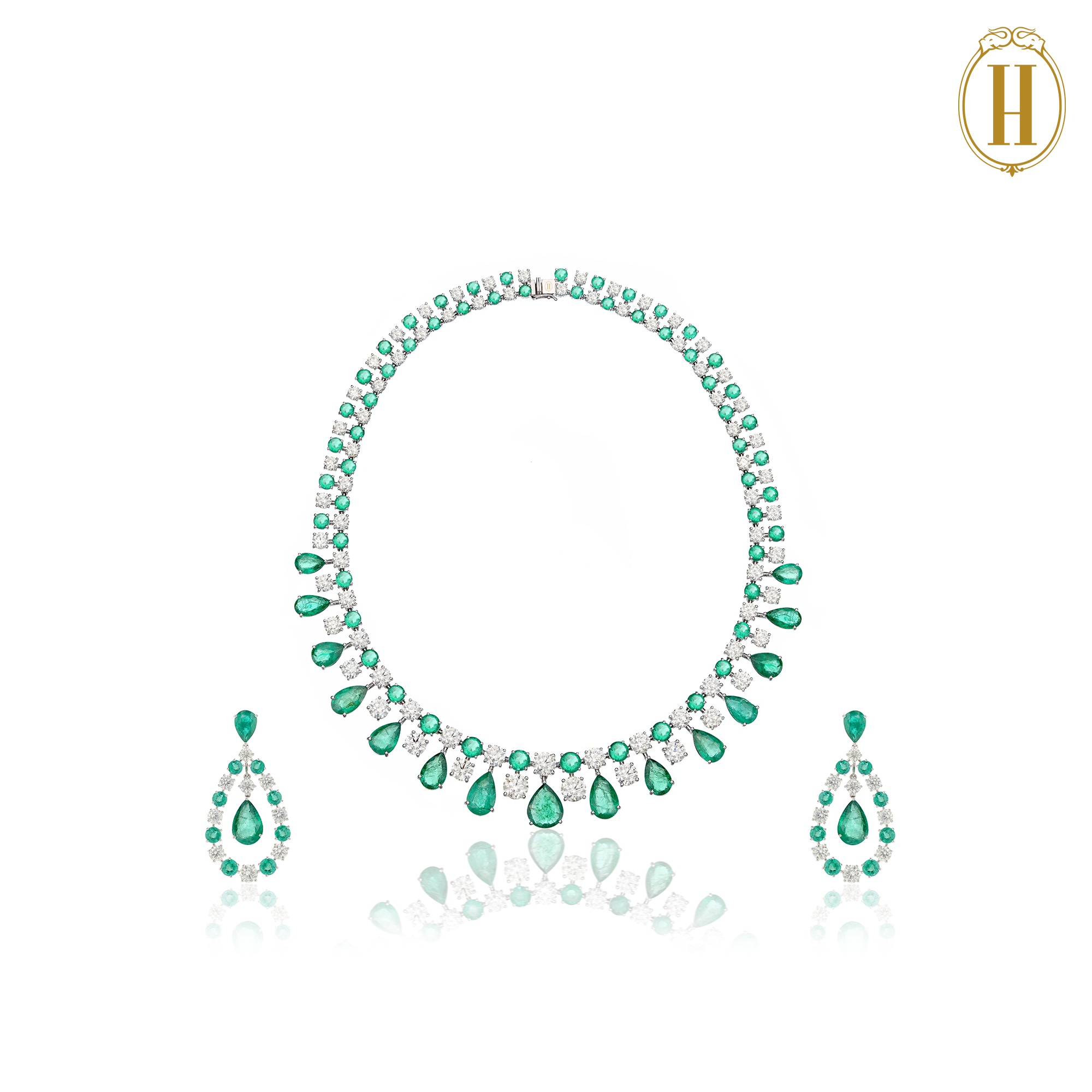 emerald diamond necklace set