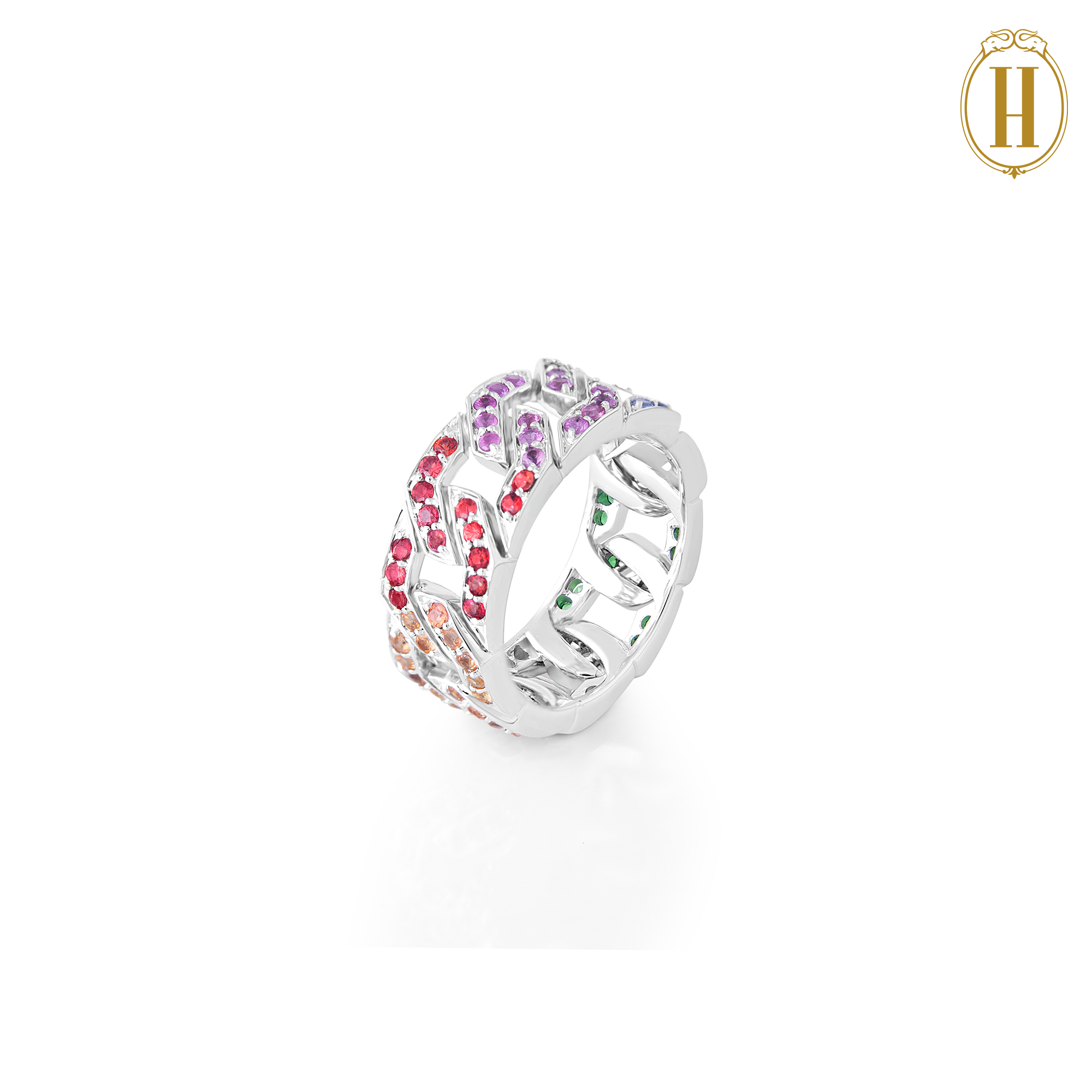 Kaiser Rainbow Saphhires Cuban link Ring – Hazoorilal Legacy