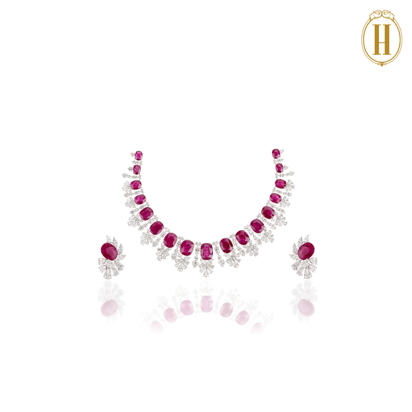 Ruby and diamond necklace deals and earring set