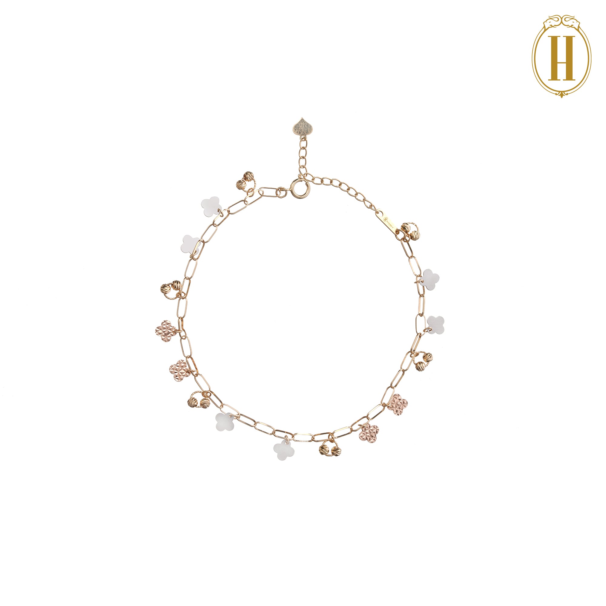 two tone gold bracelet with rose gold and white gold in circle