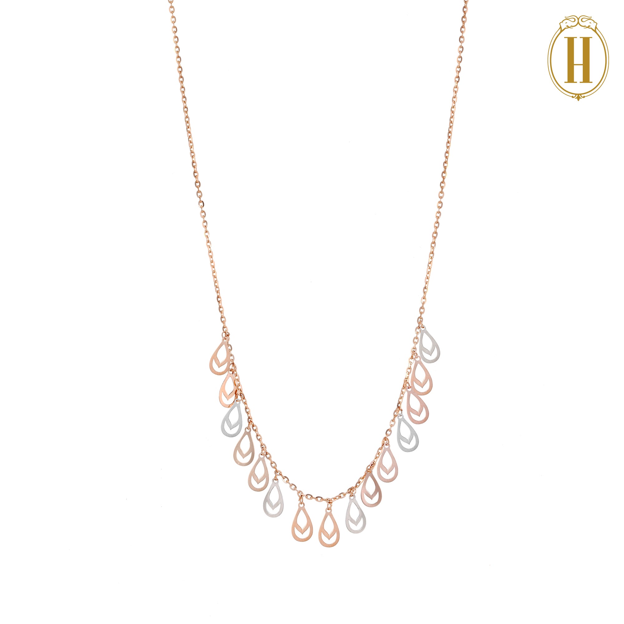 two tone gold necklace with rose gold and white gold