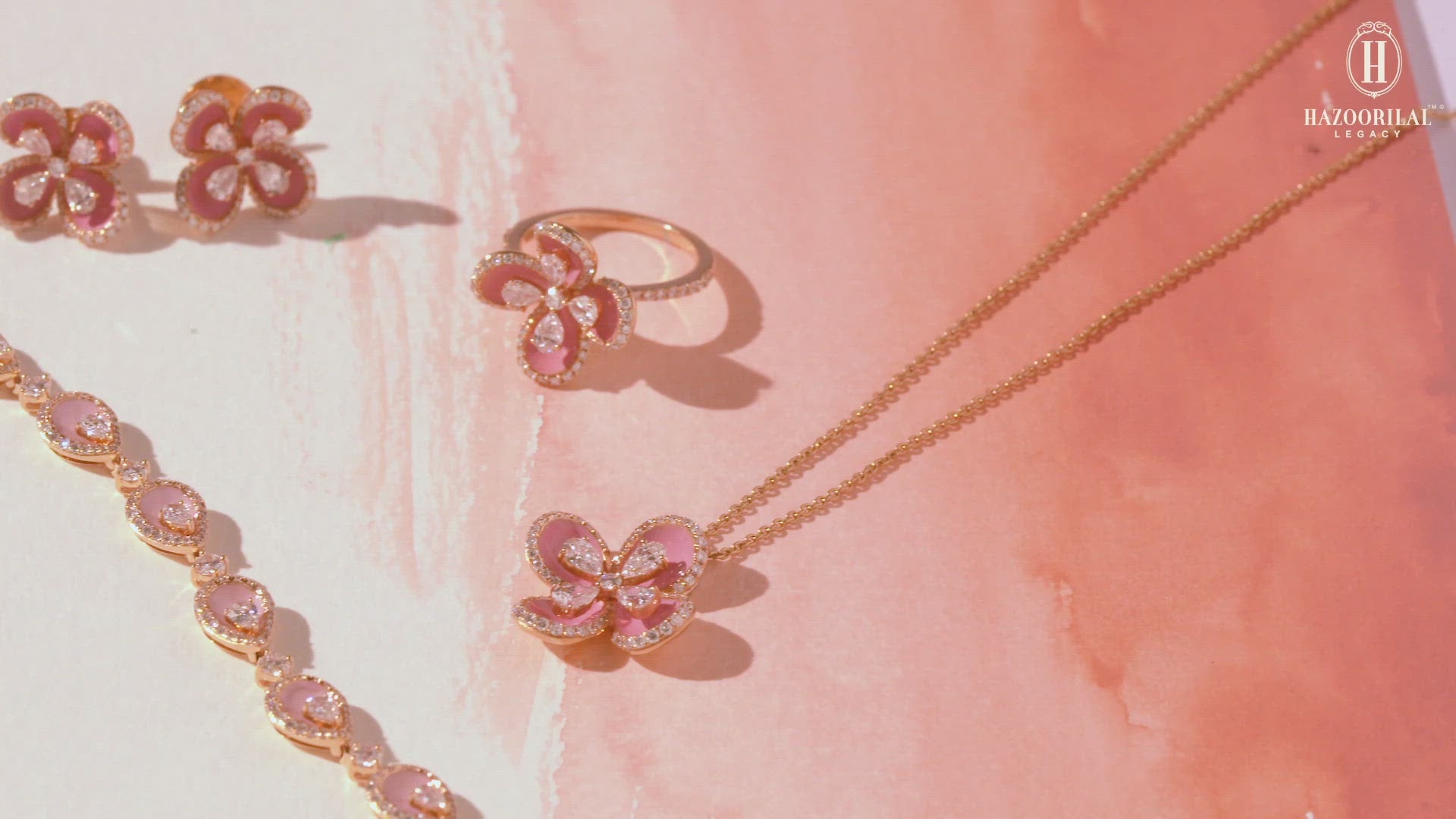 hazoorilaal pink gold jewellery ring set